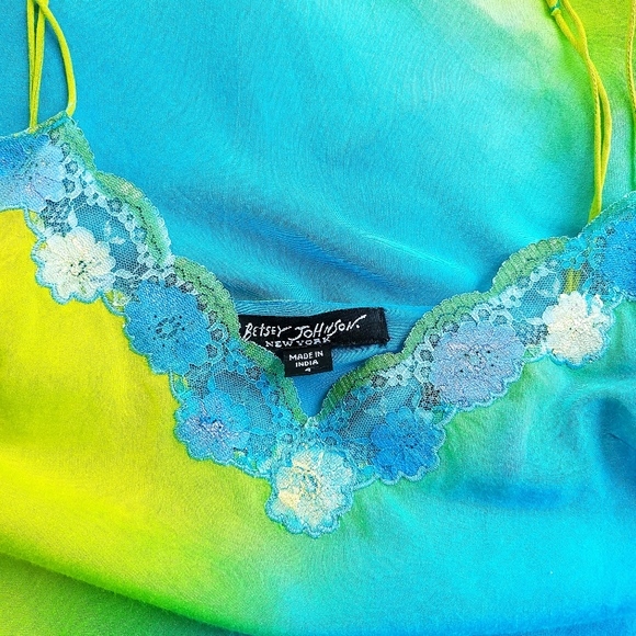 RARE Vintage Betsey Johnson Fairycore Vibrant Ombre Lace Silk Midi Slip … - Picture 3 of 9